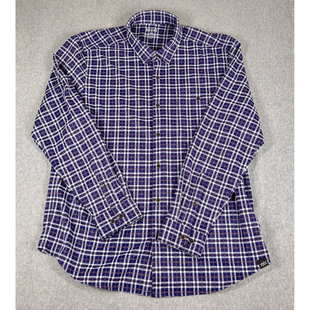 Rhone Hardy Flannel Shirt Mens‎ XL Blue Plaid Relaxed Fit Long Sleeve Gorpcore